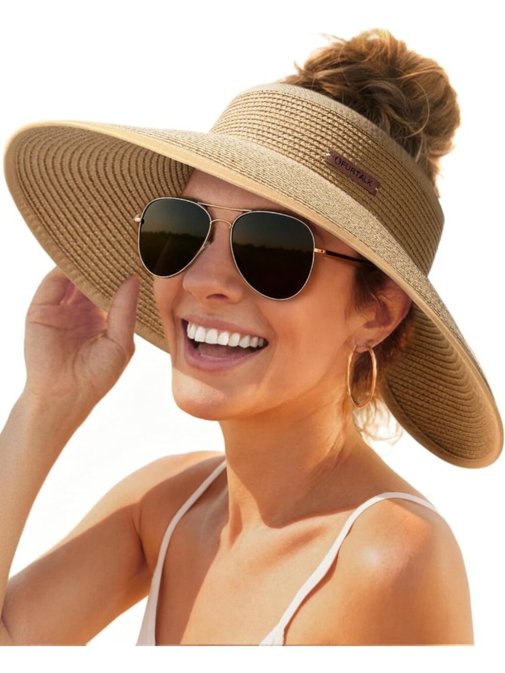 Wide Brim Straw Sun Hat for Women - Packable Beach Visor, UV Protection, Summer